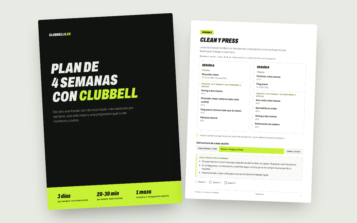 Portada del plan de 4 semanas con clubbells